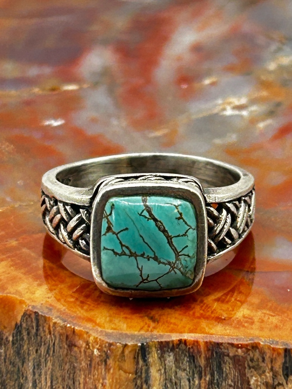Sterling Silver Braided Turquoise Ring - Size 11